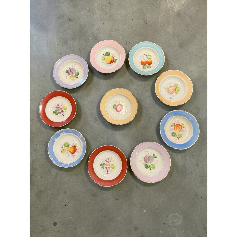 Antique Hand-Painted Porcelain Fruit Plates - Set of 10